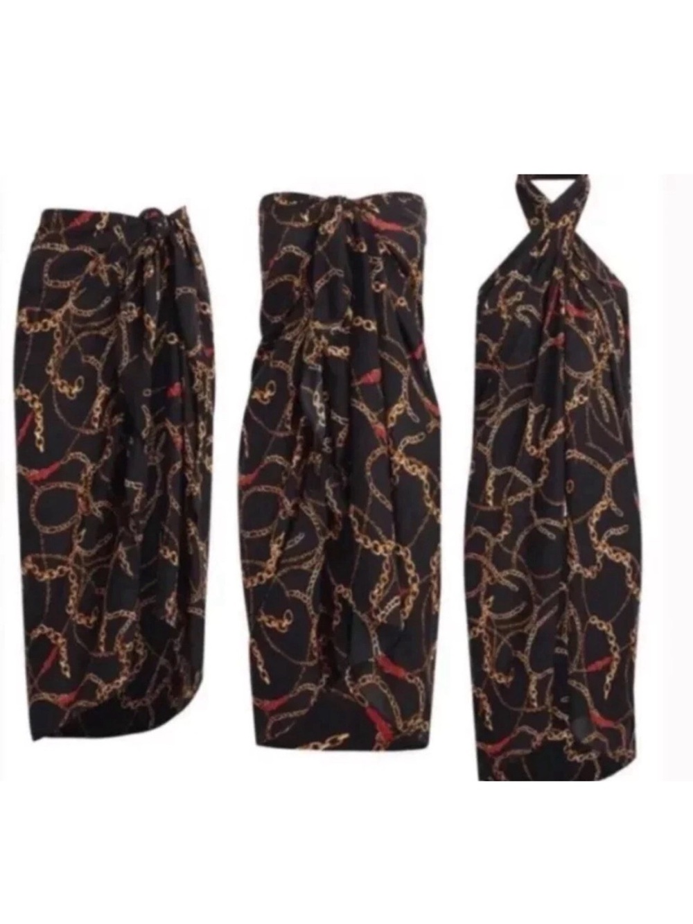 Walter Baker Ibiza Versatile Black Chain-Print Sarong Wrap